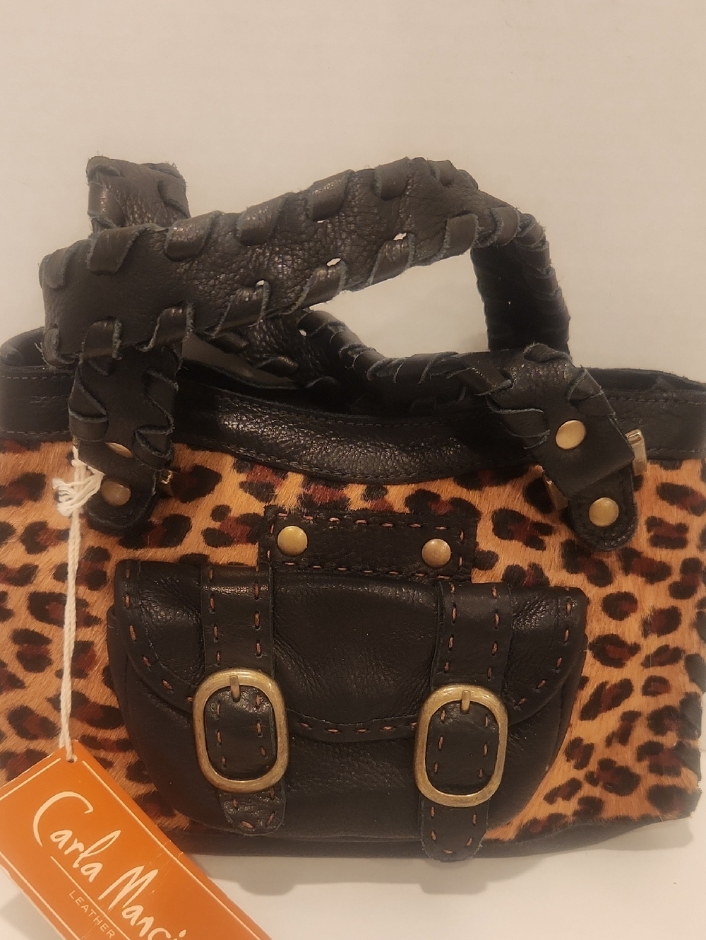 Carla Mancini Leopard Mini Satchel - Black & Brown